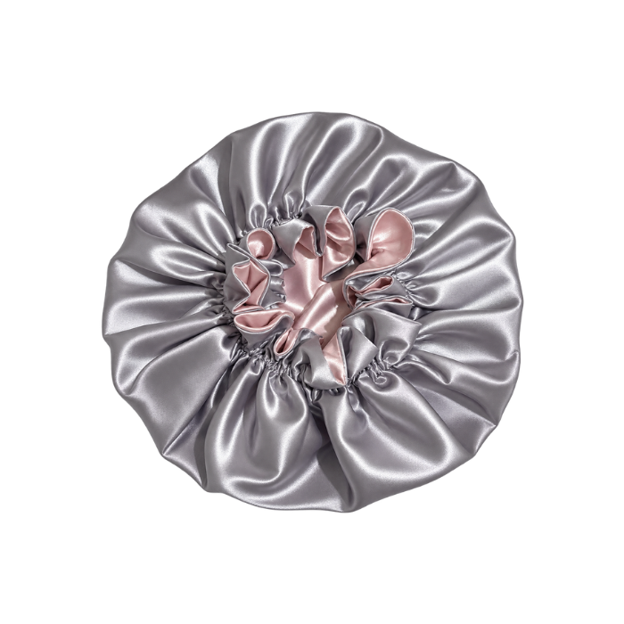 Silvery Ruffled Bonnet with Pink Lining, NuAira Co
