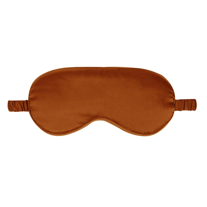 Supple Satin Maple Brown padded satin sleep eye mask with adjustable elastic strap by NuAira & Co