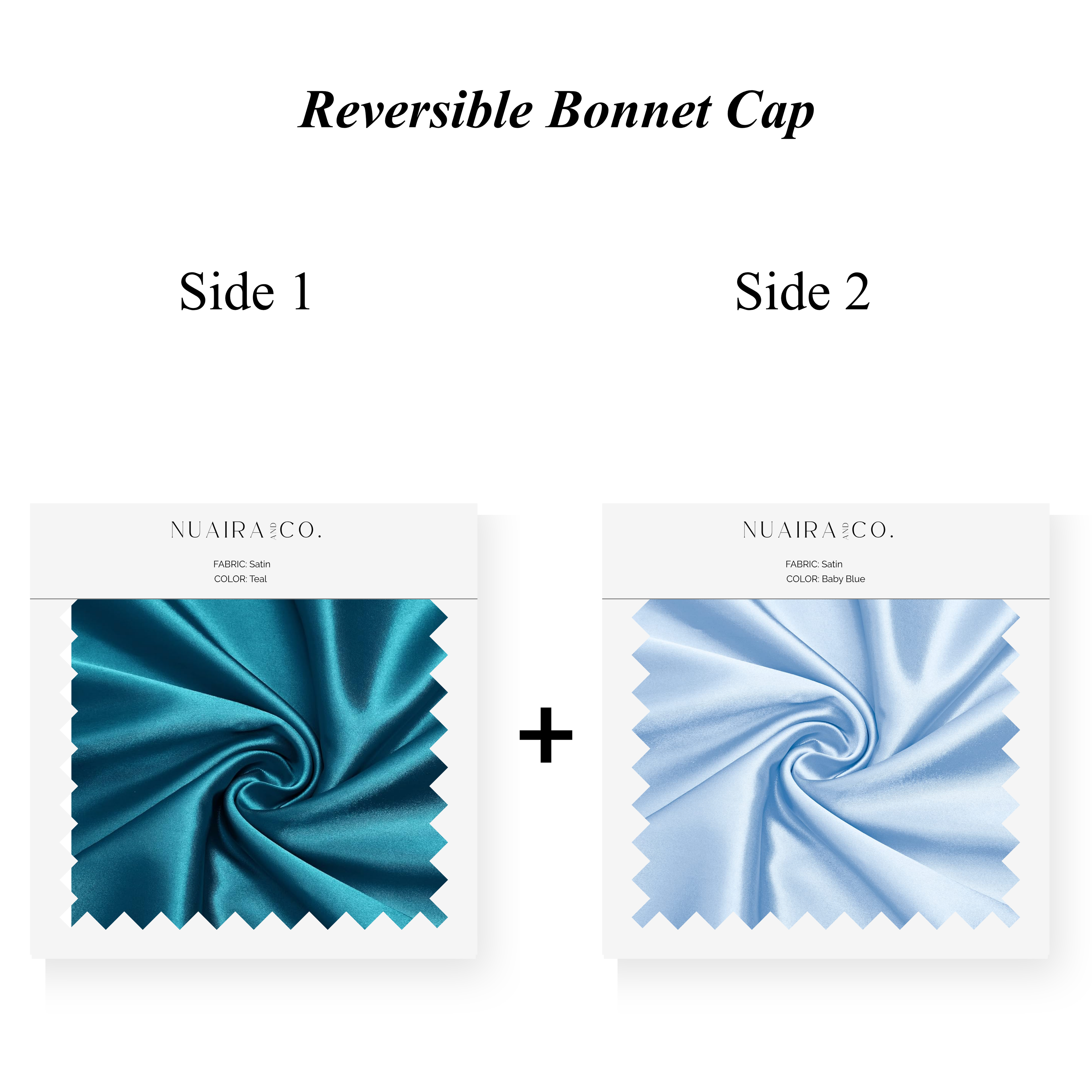 Nuaira Co. Two-Tone Bonnet Caps, Teal and Baby Blue for healthy hair care. Curly, Natural and Loc'd