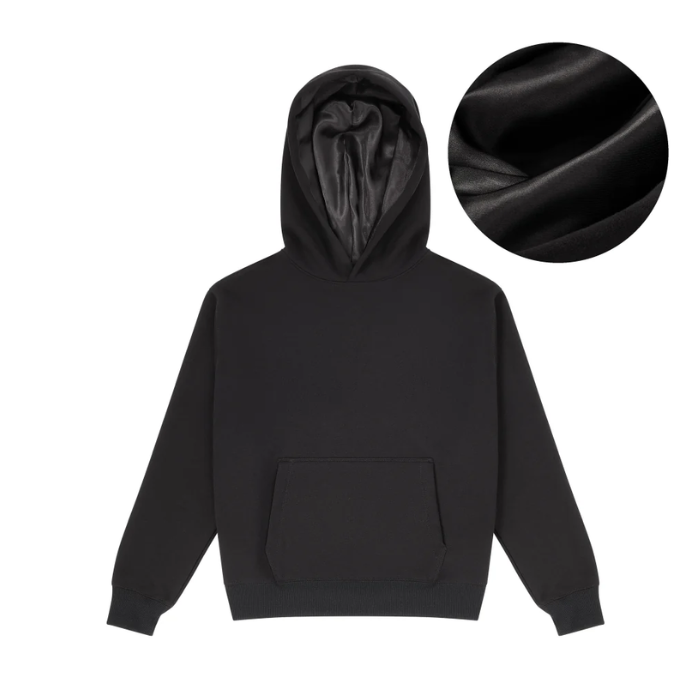 The Ultimate Black Satin Lined Hoodie, Oversized by NuAira. Premium cotton and silky satin lined hoodie. Great for all seasons. Stay warm. Stay Protected.