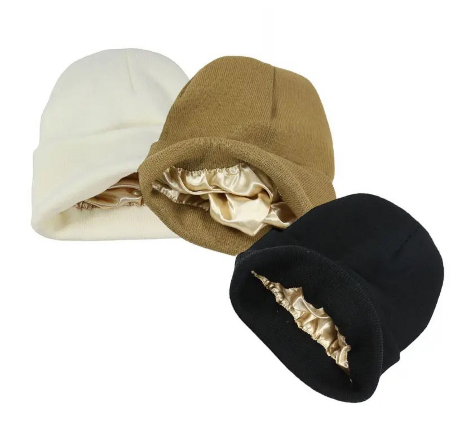 Satin-Lined Knit Beanie Hat