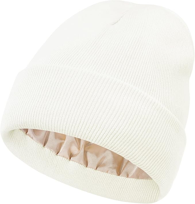 White Knitted Winter Beanie Hat NUAIRA