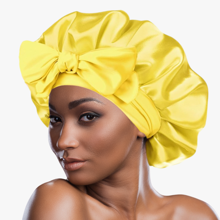 Double Layer Satin Bonnet with Tie Band | Sunshine Yellow.