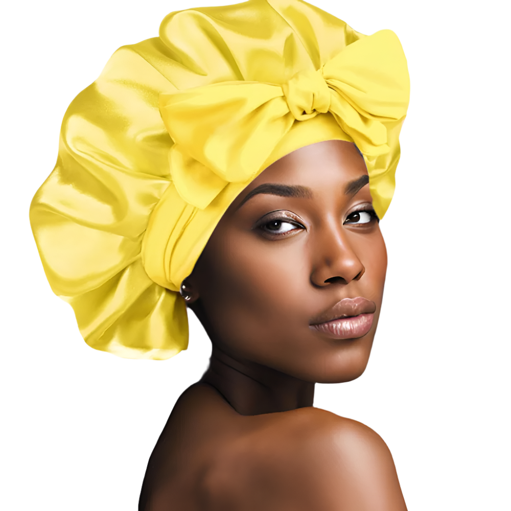 NuAira Yellow Double Layer Satin Tie Band Hair Bonnet