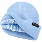 Blue Satin Lined Winter Beanie Hat – Cozy, Hair-Protective & Warm - NuAira