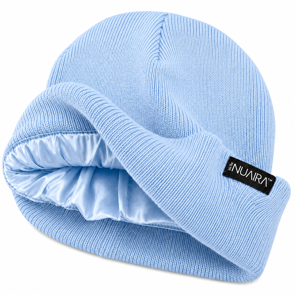 Blue Satin Lined Winter Beanie Hat – Cozy, Hair-Protective & Warm - NuAira