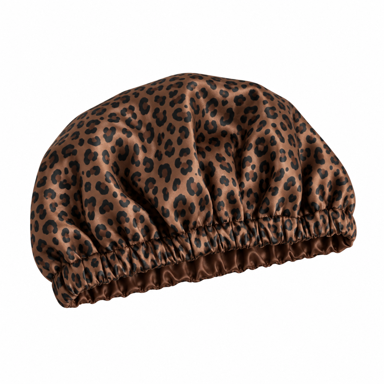 Brown Leopard Print Satin Bonnet | satin bonnet for natural, curly hair and braids by NuAira - alternate angle