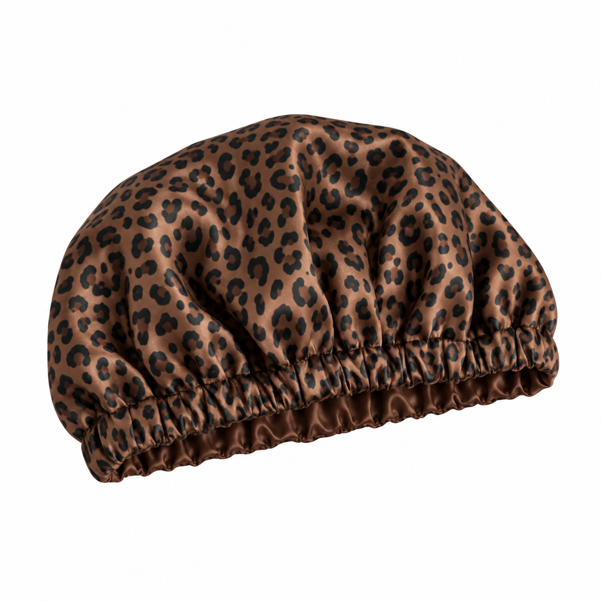 Brown Leopard Print Satin Bonnet | satin bonnet for natural, curly hair and braids by NuAira - alternate angle