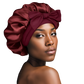 NuAira Burgundy Double Layer Satin Tie Band Hair Bonnet