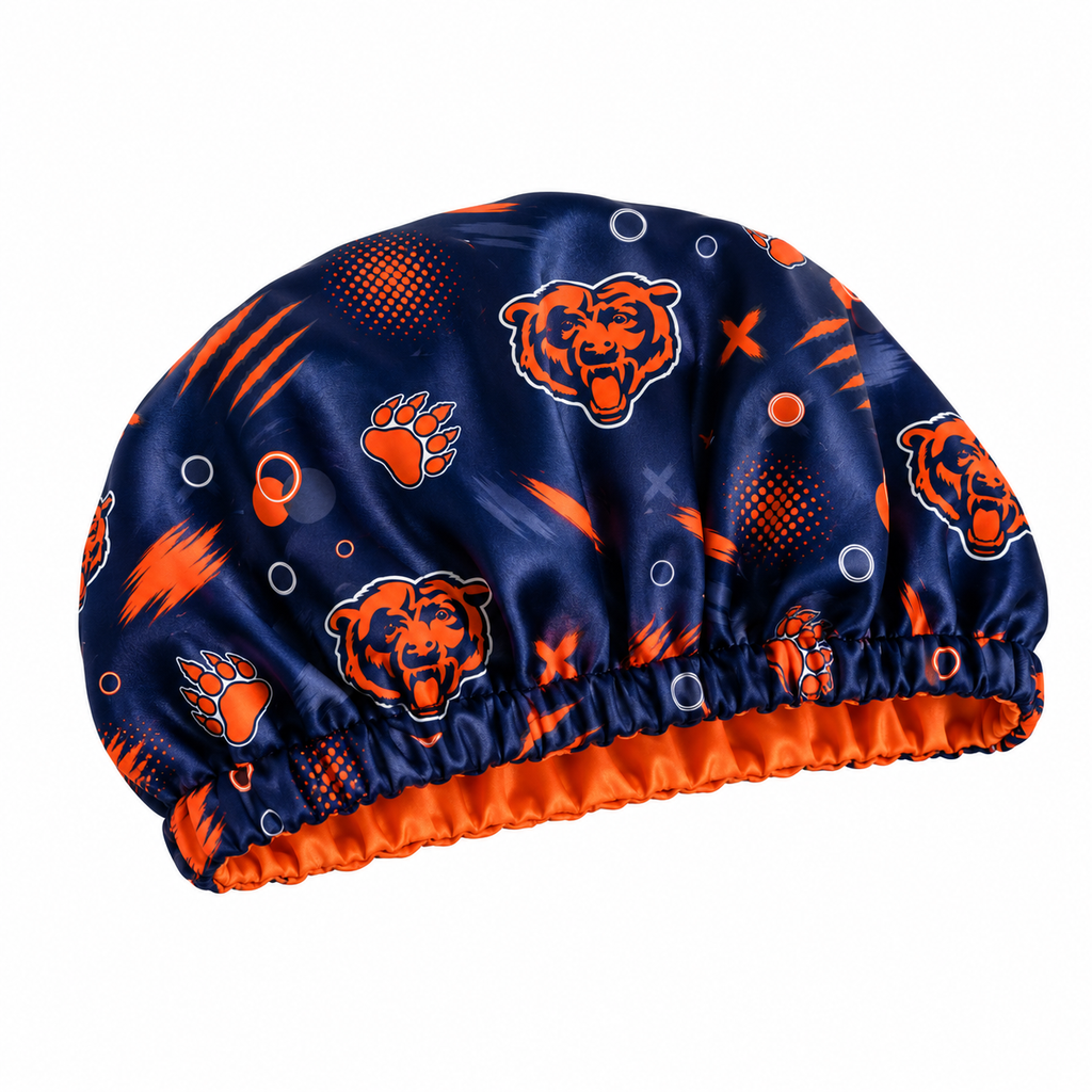 Chicago Football Satin Bonnet | satin bonnet for natural, curly hair and braids by NuAira - alternate angle
