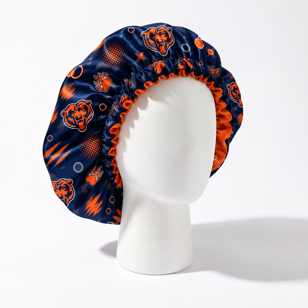 Chicago Football Satin Bonnet | satin bonnet for natural, curly hair and braids by NuAira