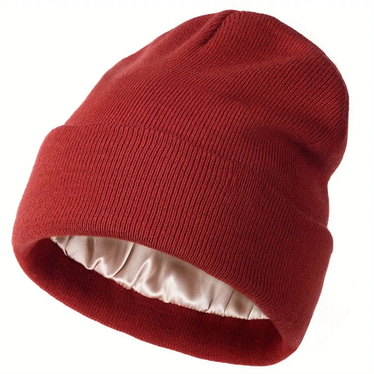 RED | Satin-Lined Knit Beanie Hat