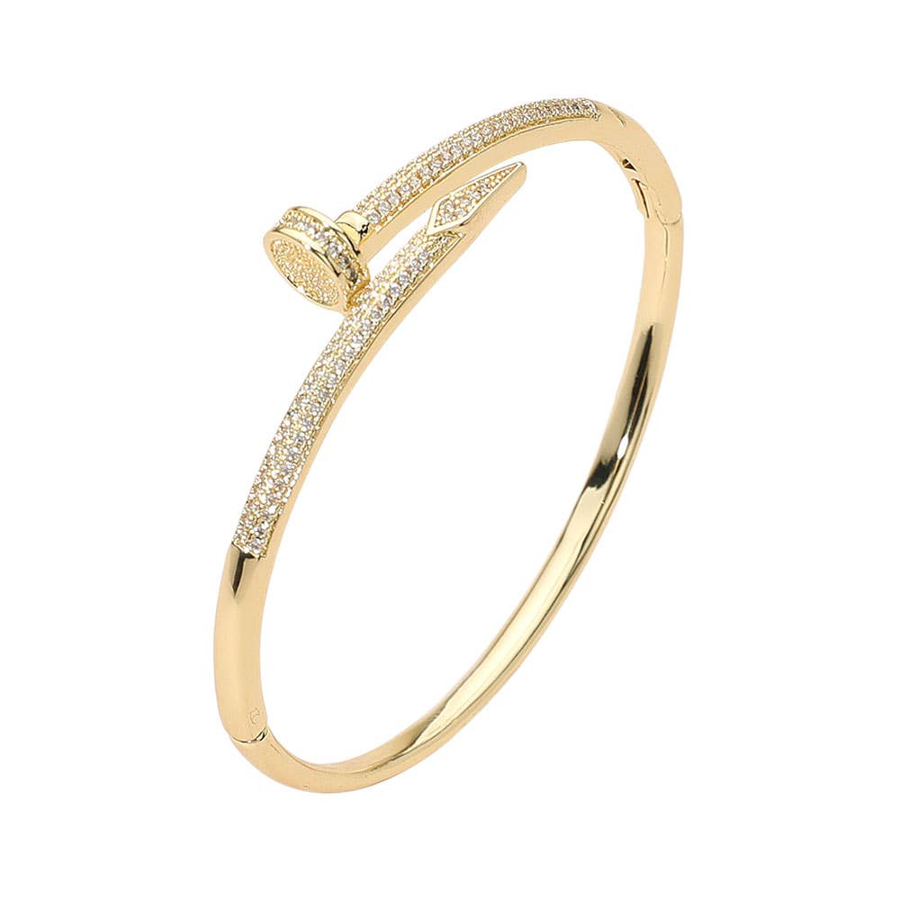 Cz Stone Paved Nailhead Bangle Bracelet