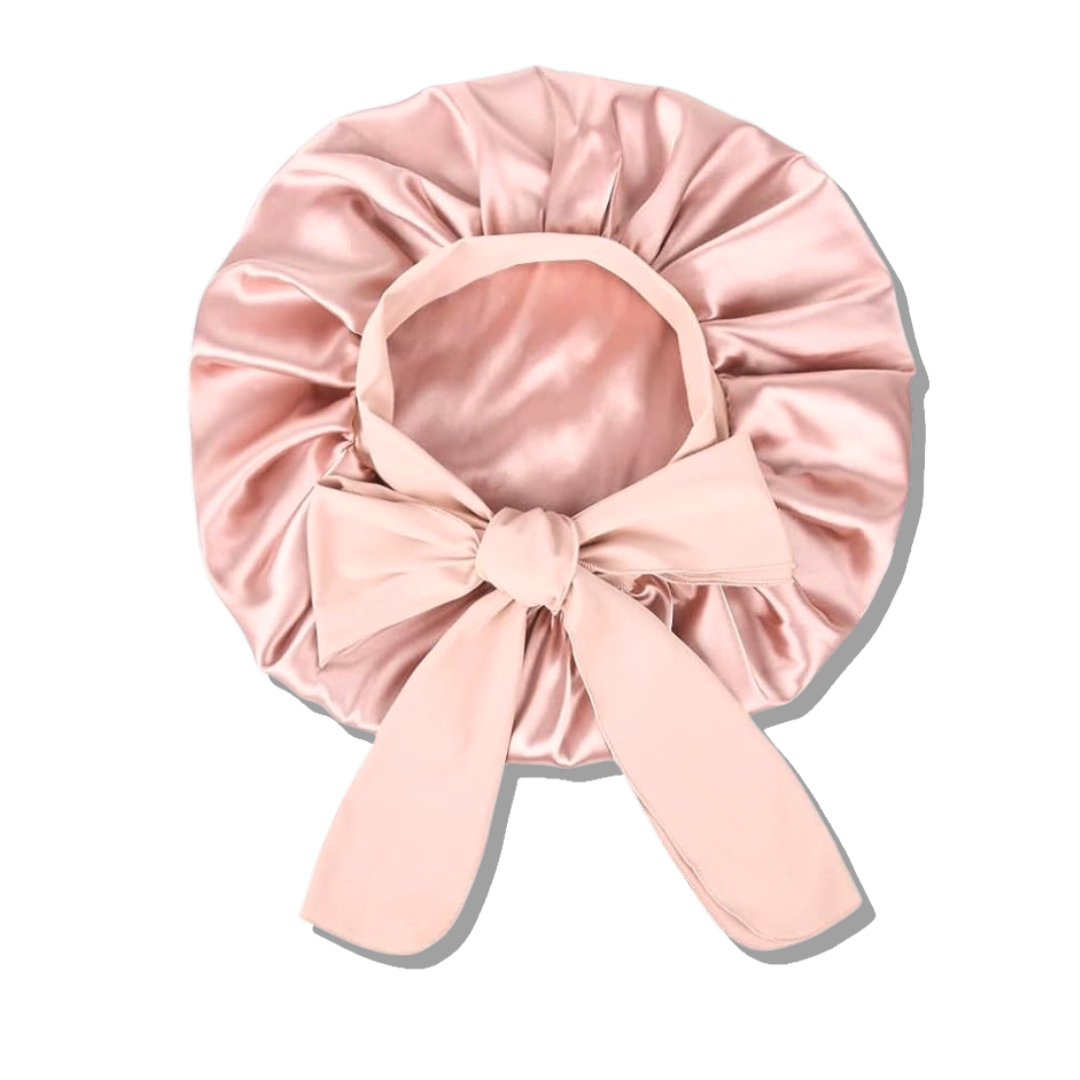 Double Layer Satin Bonnet with Tie Band | Pink.