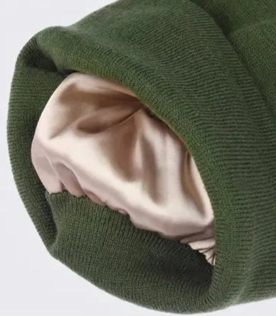 GREEN | Satin-Lined Knit Beanie Hat