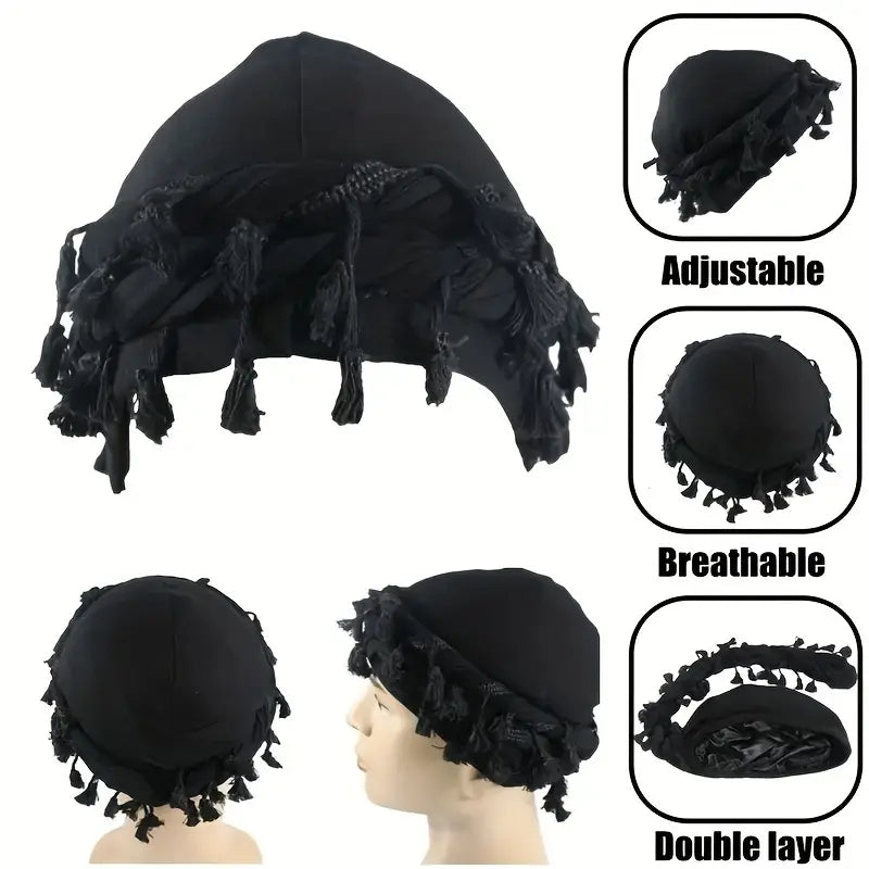 Satin-Lined Fringe Halo Turban - NuAira