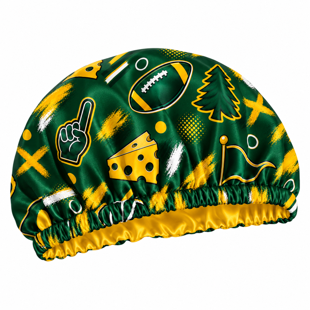 Green Bay Satin Bonnet | satin bonnet for natural, curly hair and braids by NuAira - alternate angle