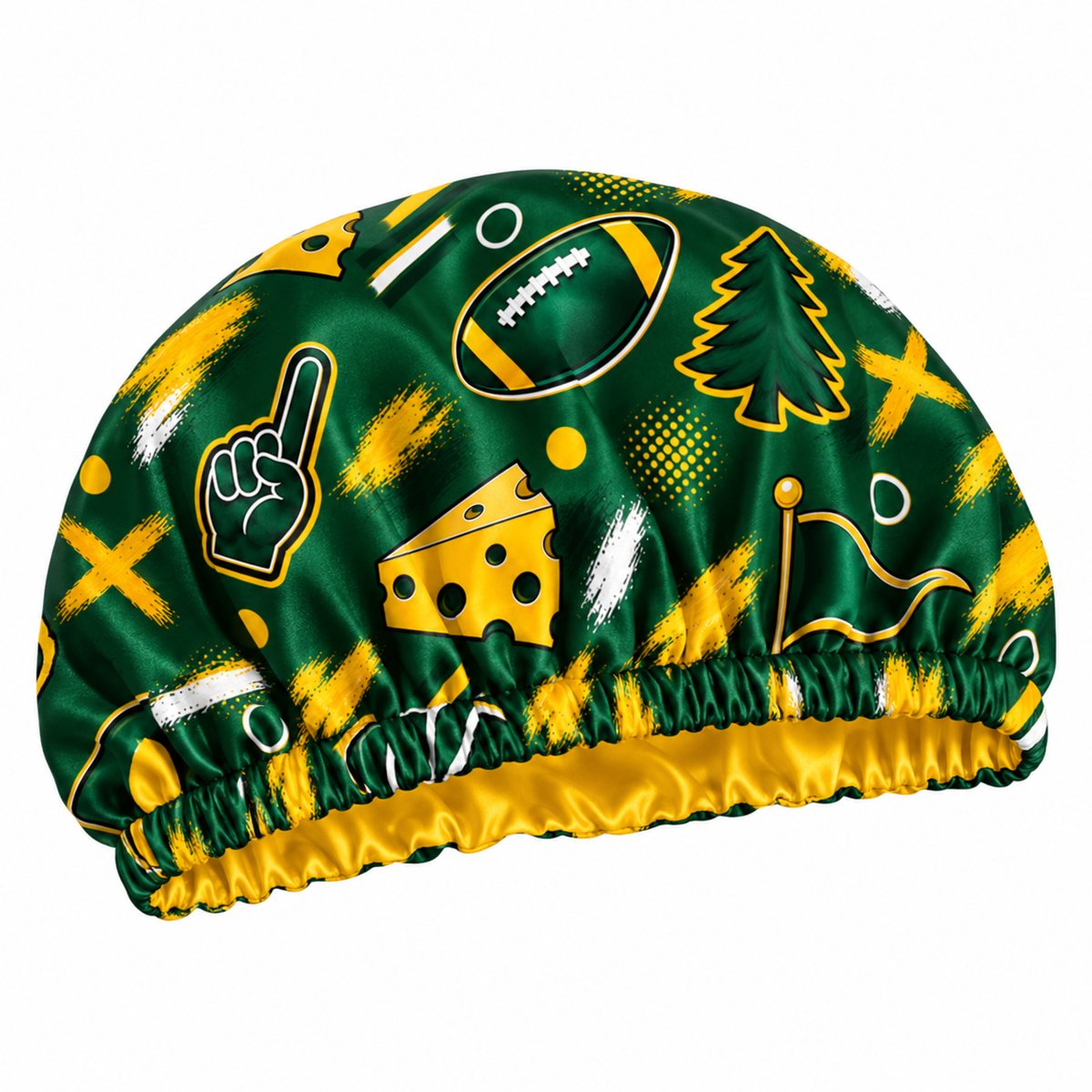 Green Bay Satin Bonnet | satin bonnet for natural, curly hair and braids by NuAira - alternate angle