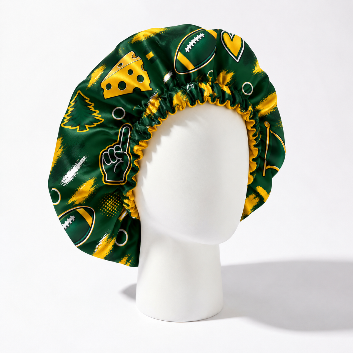 Green Bay Satin Bonnet | satin bonnet for natural, curly hair and braids by NuAira
