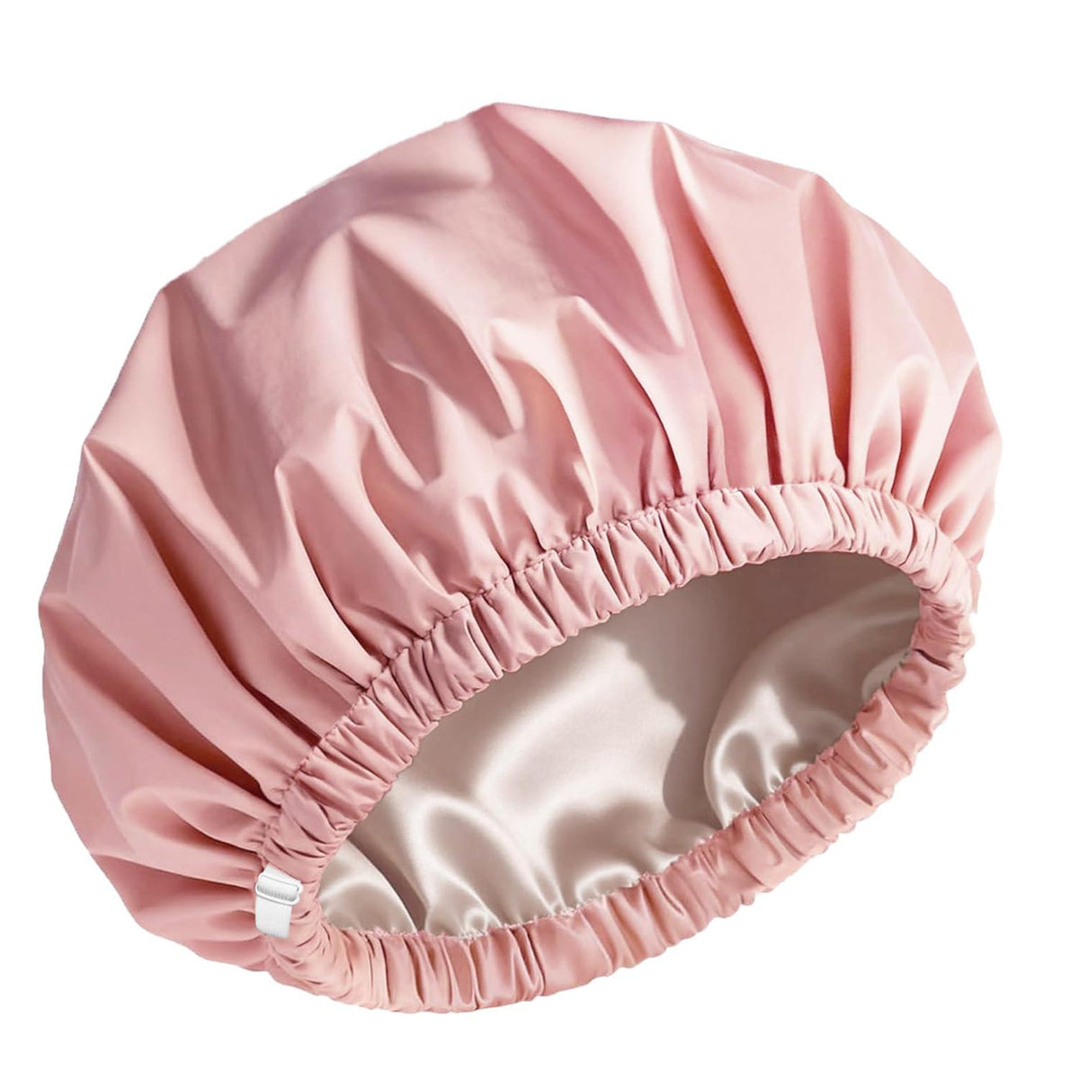 Pink Satin Lined Shower Cap with Adjustable Band