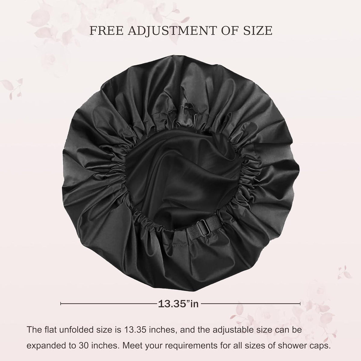 Black Satin Lined Shower Cap with Adjustable Band