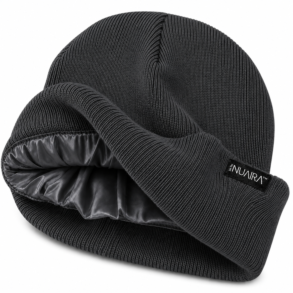 Luxury Adult Satin Lined Grey Winter Beanie Hat - NuAira