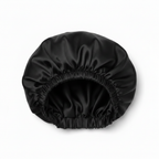 NuAira solid black double-layer satin bonnet with black lining – protective hair bonnet for natural hair and locs