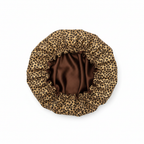 NuAira brown leopard print double-layer satin bonnet – protective satin hair bonnet for curly and natural hair