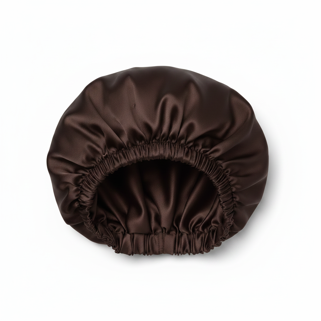 NuAira solid brown double-layer satin bonnet with brown lining – protective hair bonnet for curly hair and braids