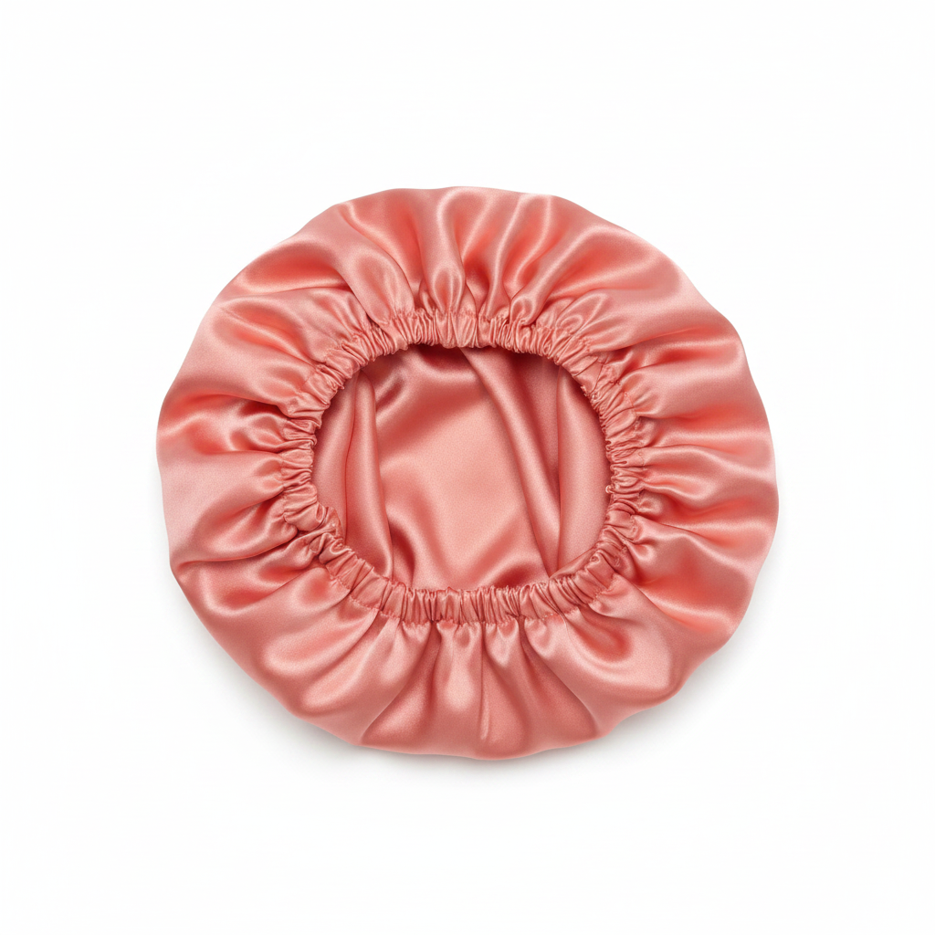 NuAira solid coral double-layer satin bonnet with coral lining – protective hair bonnet for natural hair