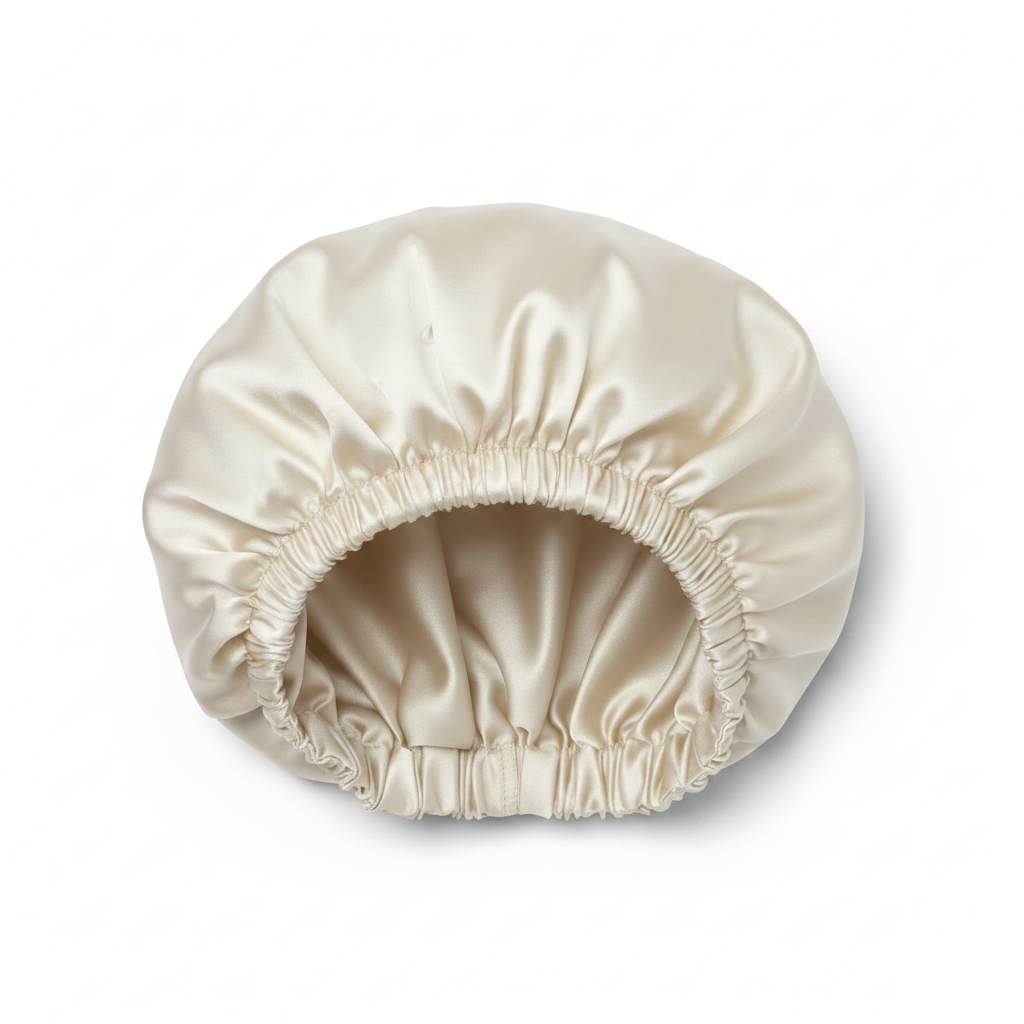 NuAira solid off white double-layer satin bonnet with white lining – protective hair bonnet for curly hair and locs