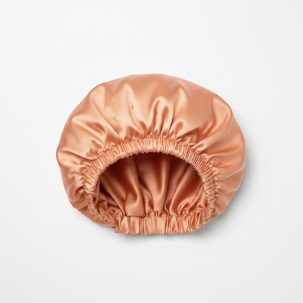 NuAira solid peach double-layer satin bonnet with peach lining – protective hair bonnet for curly hair and braids