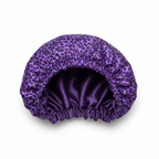 NuAira purple and pink leopard print double-layer satin bonnet – protective hair bonnet for all hair types