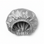 NuAira solid silver double-layer satin bonnet with silver lining – protective hair bonnet for all hair types