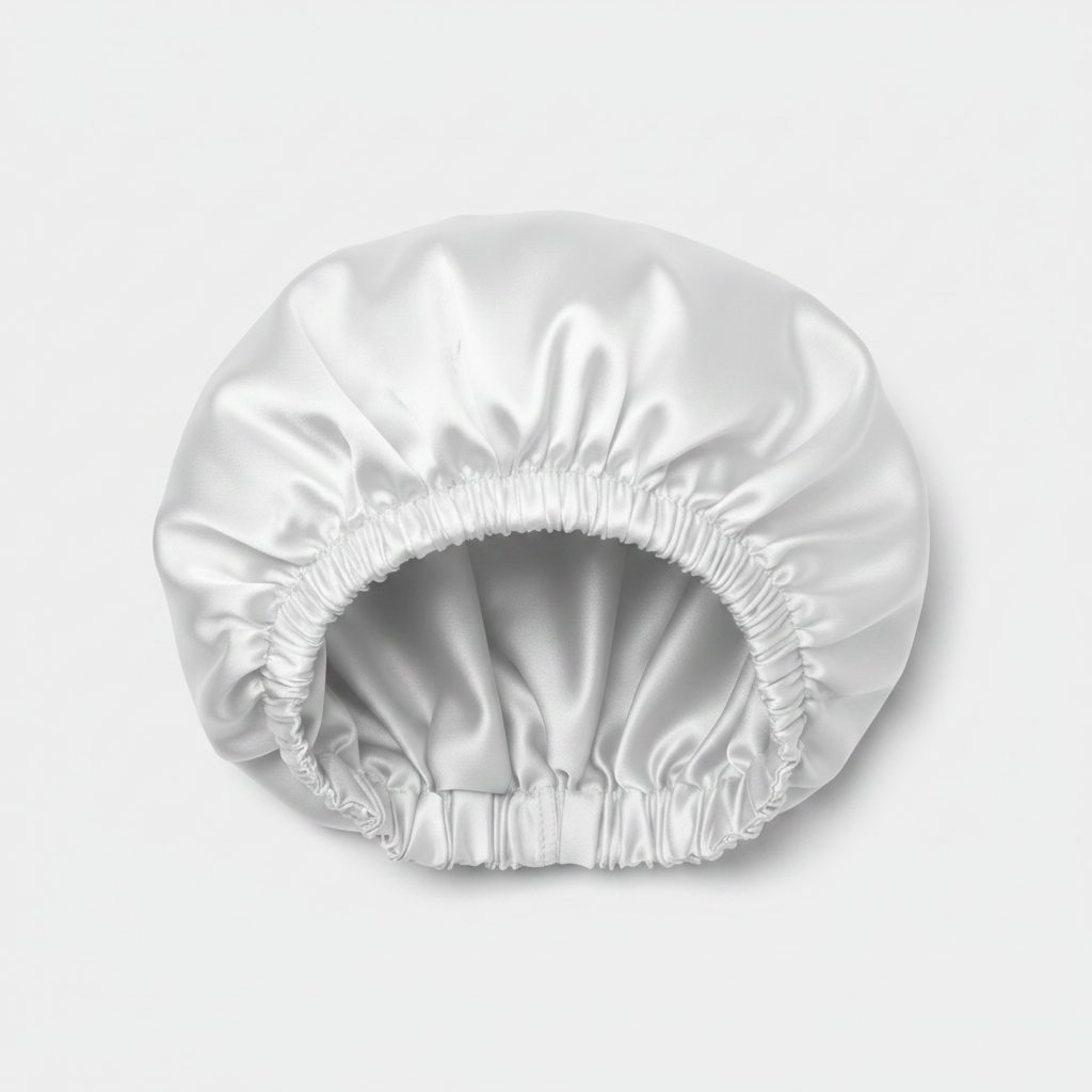 NuAira solid white double-layer satin bonnet with white lining – protective hair bonnet for curly hair and locs
