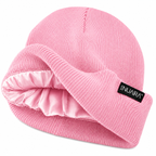 Pink Satin Lined Winter Beanie Hat – Cozy, Hair-Protective & Warm - NuAira